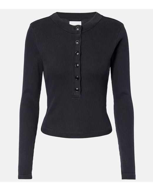 Citizens of Humanity Blue Varra Ribbed-Knit Jersey Henley Shirt