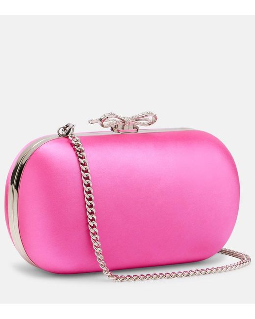 Self-Portrait Pink Bow Embellished Satin Clutch