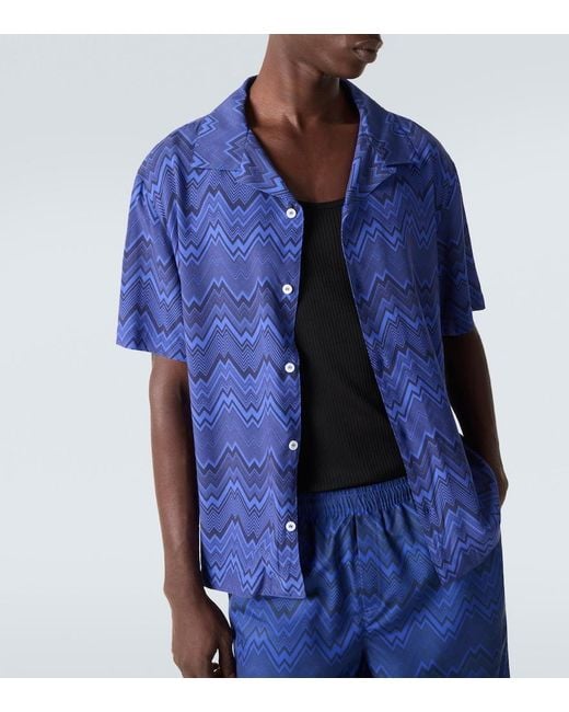 Missoni Blue Zigzag Bowling Shirt for men