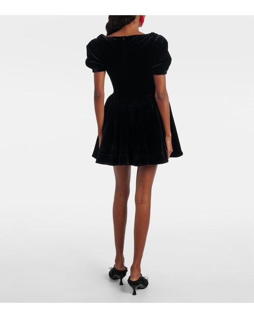 ShuShu/Tong Black Puff-Sleeve Velvet Minidress