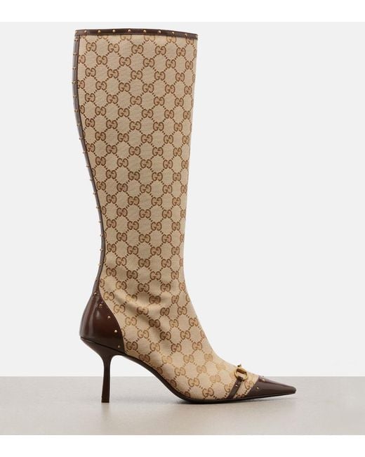 Gucci Natural Savoy Gg Canvas Knee-High Boots
