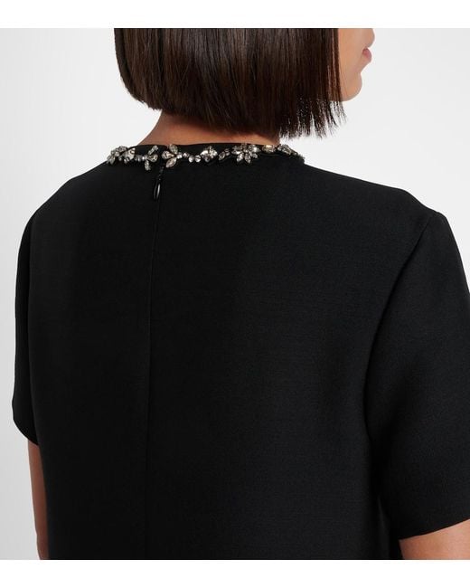 Valentino Black Crepe Couture Embellished Wool And Silk Minidress