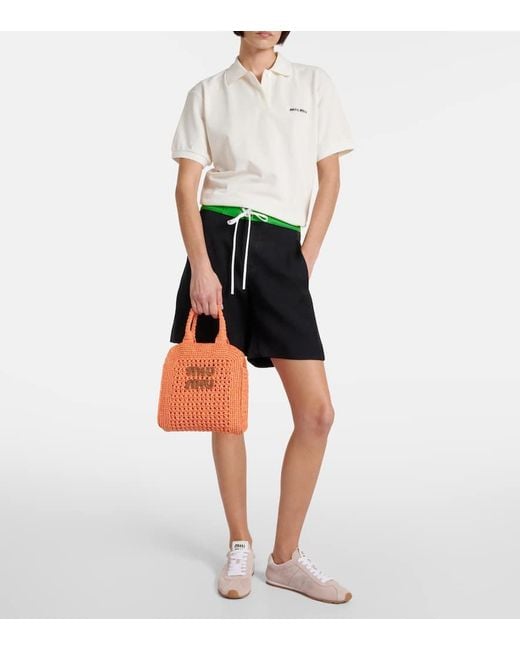 Miu Miu Orange Small Raffia Tote Bag