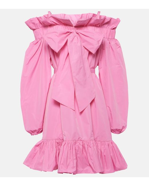Patou Pink Bow-detail Ruffled Faille Minidress