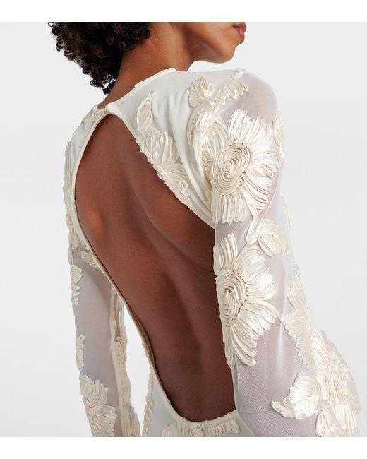 ROTATE BIRGER CHRISTENSEN Natural Bridal Rosita Floral-Applique Mesh Minidress