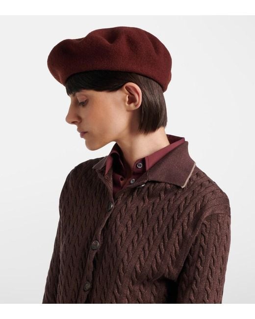 Brunello Cucinelli Red Monili Wool Beret