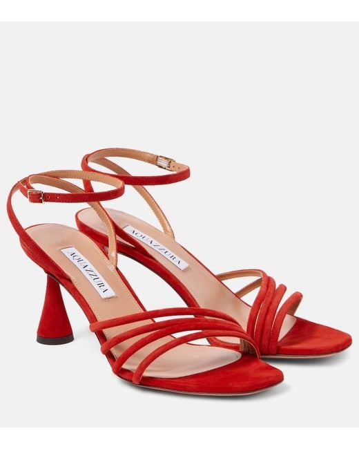 Aquazzura Red Latour 75 Suede Sandals