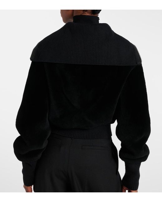 Victoria Beckham Black Shearling Bomber Jacket