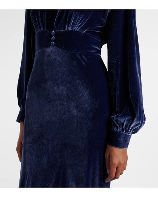 Rixo Blue Emery Velvet Maxi Dress