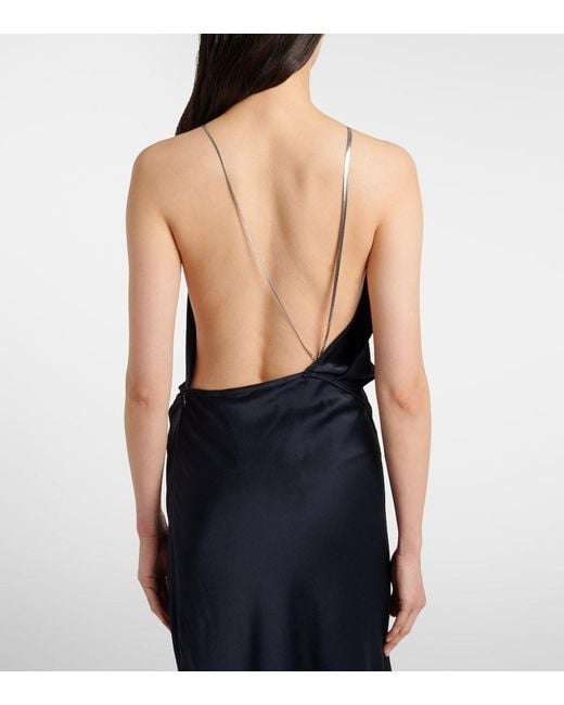 Victoria Beckham Blue Chain-Detail Draped Crepe Satin Gown