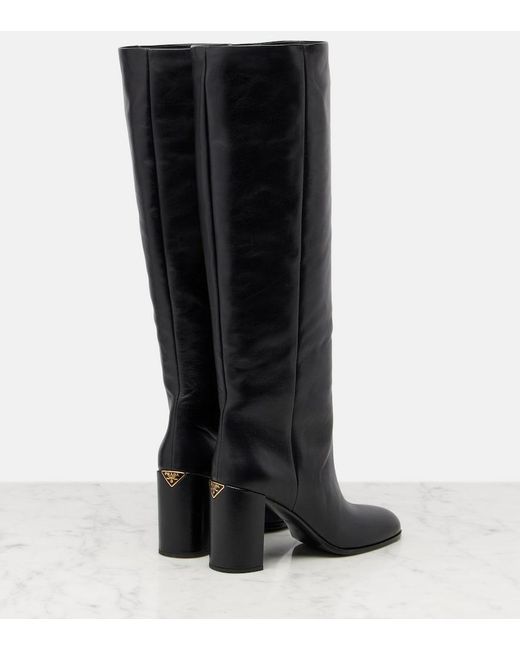 Prada Black Leather Knee-High Boots