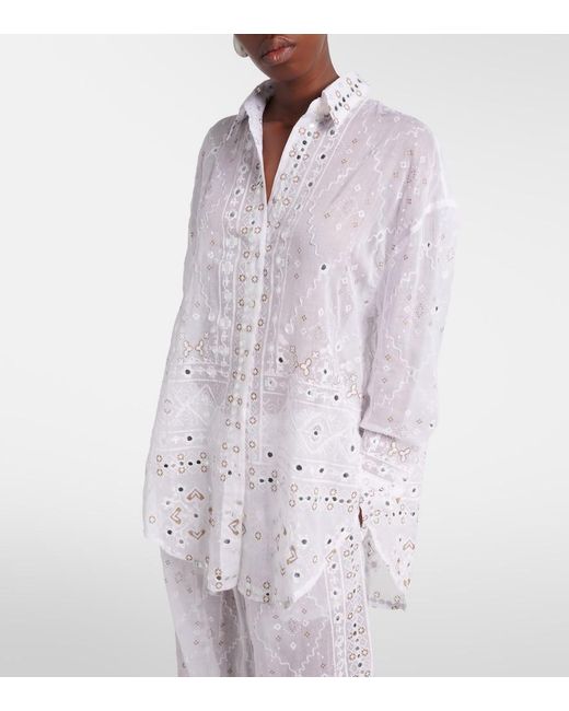 Juliet Dunn White Embellished Cotton Shirt