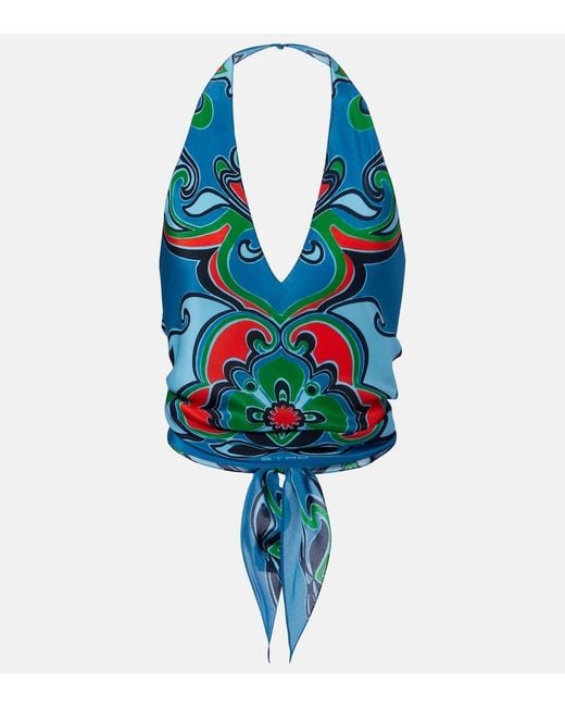 Etro Blue Printed Silk Top