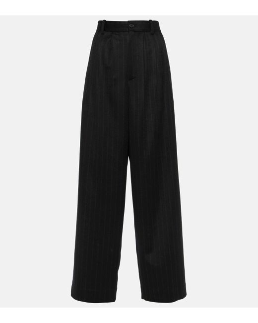 The Row Black Rufos Pinstripe Cashmere Wide-leg Pants