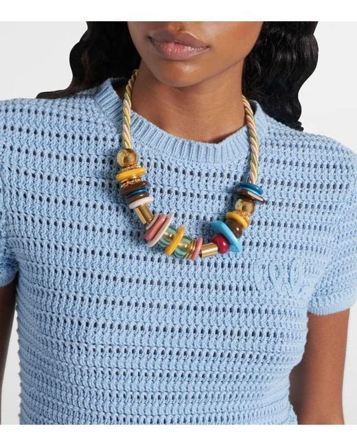 Chloé Blue Embroidered Crochet Cotton T-Shirt