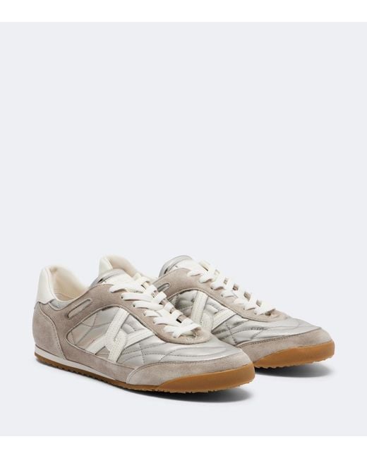 Veronica Beard White Quilted Suede-Trimmed Leather Sneakers