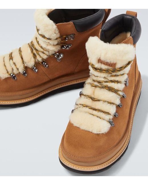 Sacai Brown X Ugg Suede And Shearling Hiking Boots for men