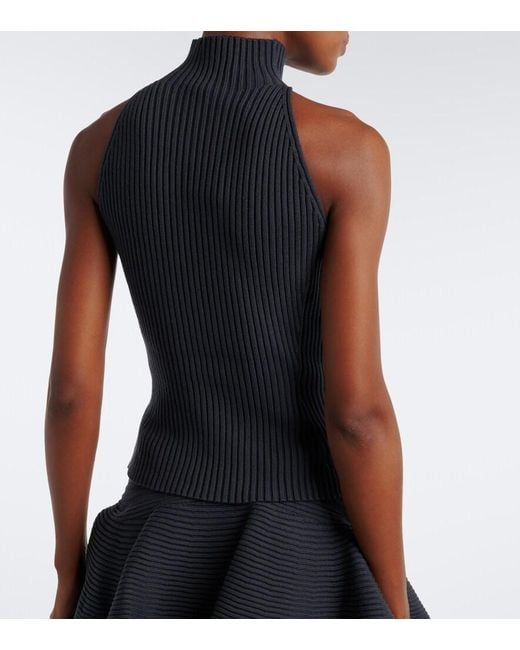 Alaïa Blue Ribbed-Knit Wool-Blend Turtleneck Top