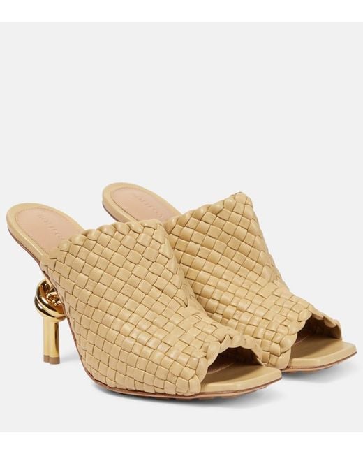 Bottega Veneta Natural Knot Embellished Intrecciato Leather Mules
