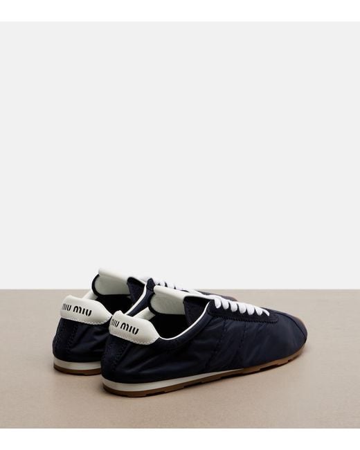Miu Miu Blue Plume Suede-Trimmed Sneakers