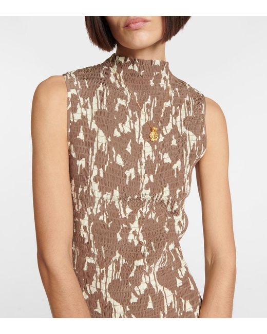Proenza Schouler Natural Label Smocked Floral Jersey Minidress