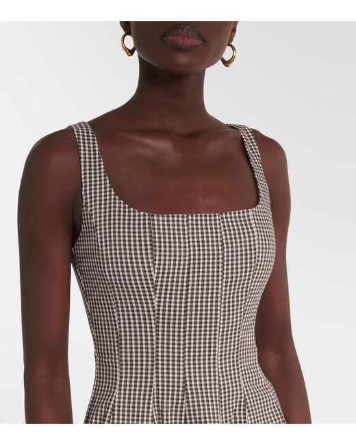 Staud Gray Wells Checked Midi Dress