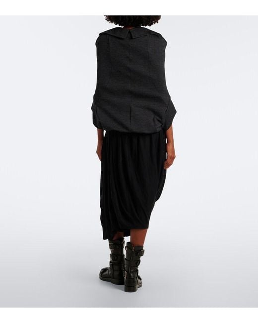 Junya Watanabe Black Asymmetric Draped Wool Midi Skirt