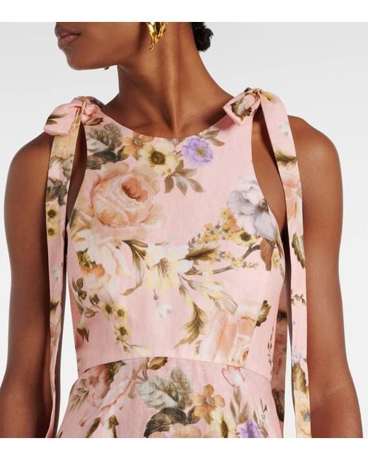 Vestido Midi Acacia De Lino Con Bordado Ingles Zimmermann de color Pink