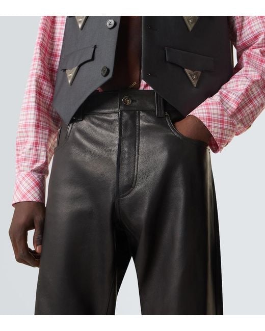 Versace Blue Leather Straight Pants for men