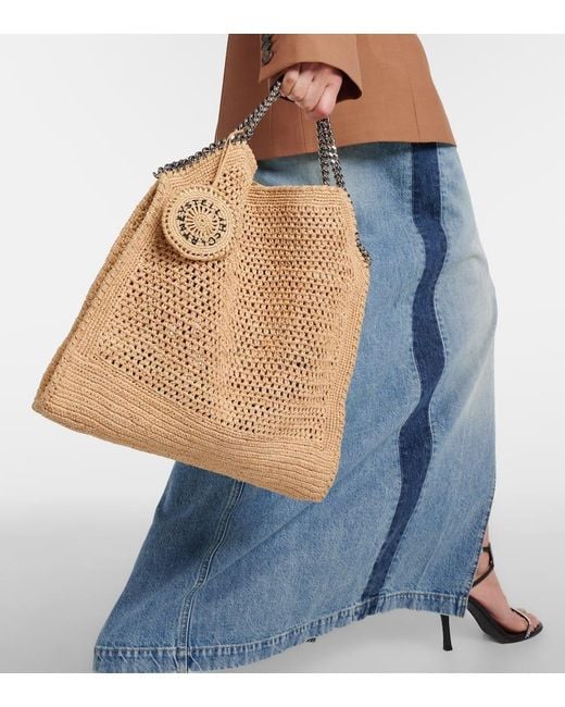 Stella McCartney Natural Falabella Small Crochet Raffia Shoulder Bag