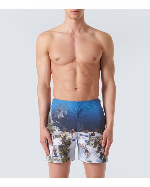 Orlebar Brown Blue Bulldog Printed Swim Trunks for men