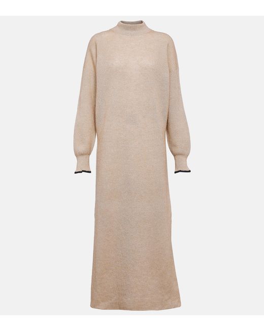 BRUNELLO CUCINELLI Ribbed alpaca and cotton-blend midi dress