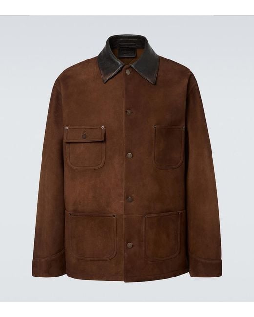Prada Brown Leather-Trimmed Suede Jacket for men