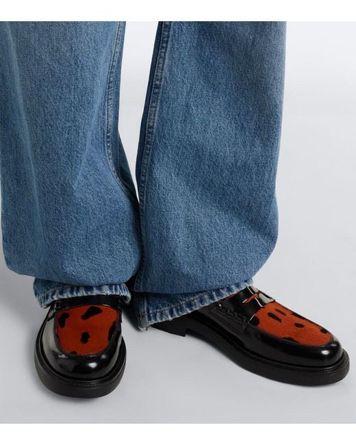 Tod's Black Leather Leopard-Print Penny Loafers