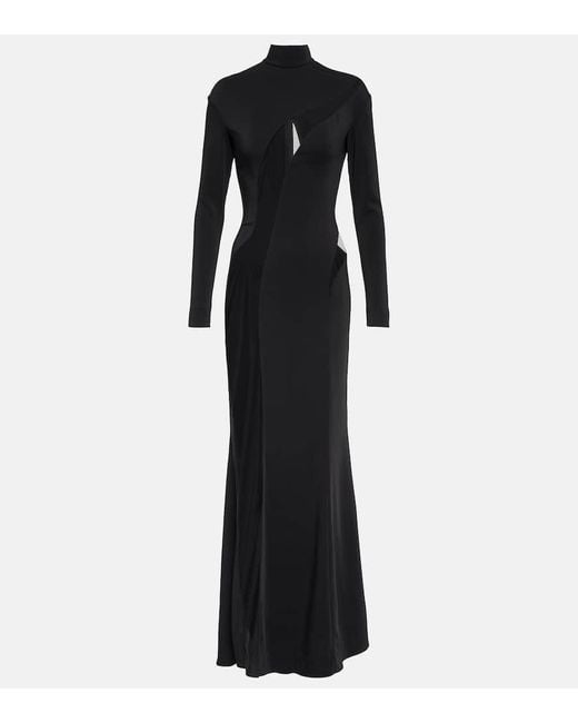 Mugler Black Tulle-paneled Crepe Gown