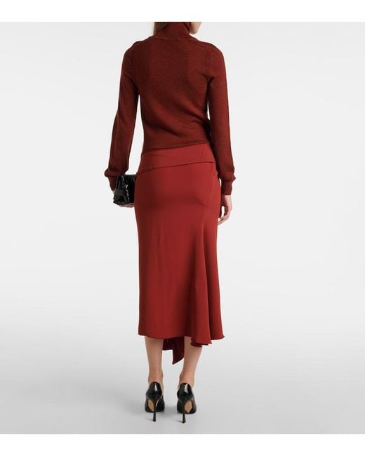Victoria Beckham Red Turtleneck Wool And Crepe Midi Dress