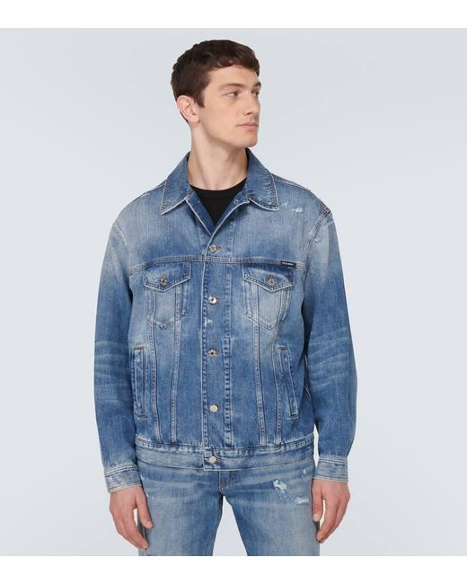 Giacca di jeans distressed di Dolce & Gabbana in Blue da Uomo
