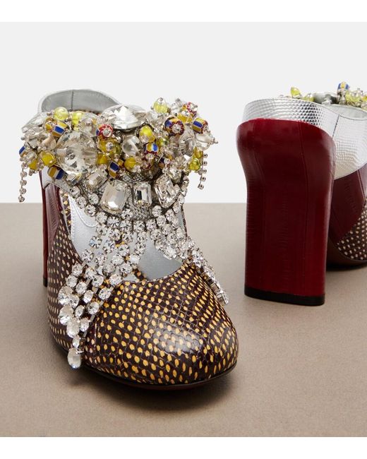 Dries Van Noten Red Embellished Patchwork Leather Mules