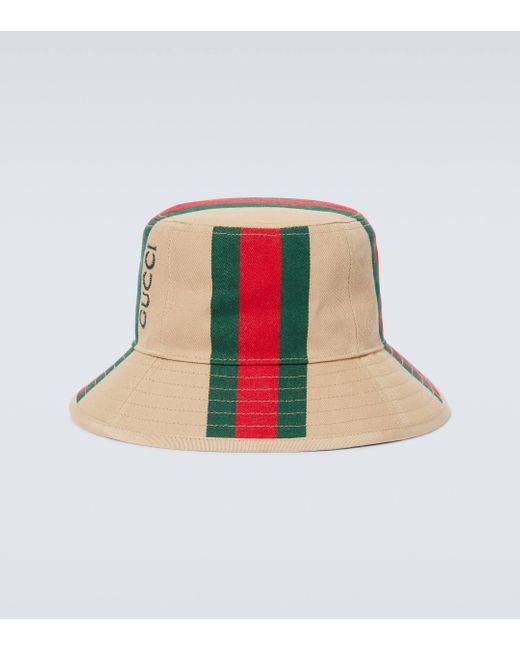 Gucci White Logo Printed Cotton Canvas Bucket Hat for men