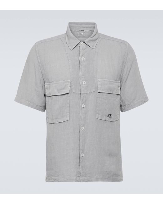 C P Company Gray Linen Bowling Shirt for men