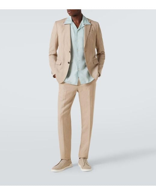 Zegna Blue Linen Shirt for men
