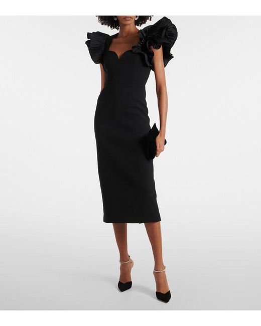 Rebecca Vallance Black Ella Puff-Sleeve Midi Dress