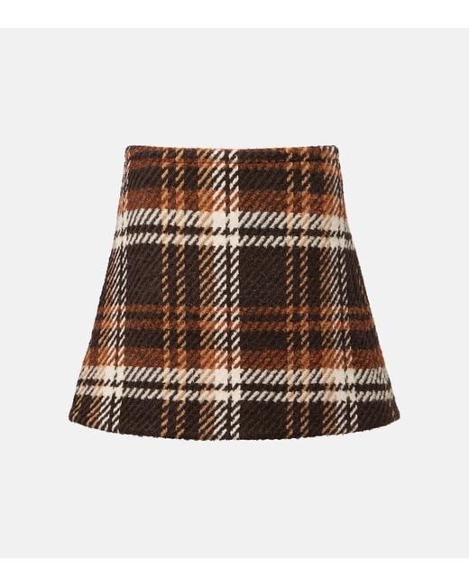 Patou Brown Checked Wool-Blend Miniskirt