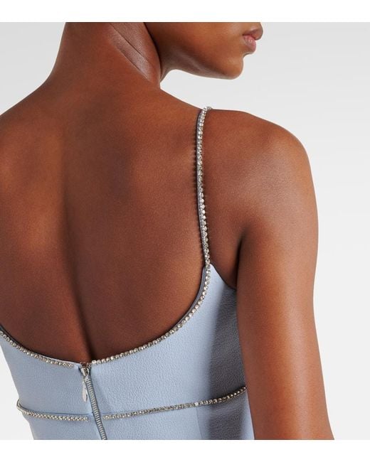 Rebecca Vallance Blue Bow-Detail Embellished Crepe Gown