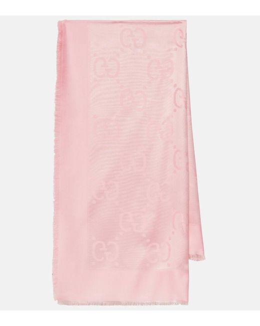 Gucci Pink Schal GG aus Seide und Wolle