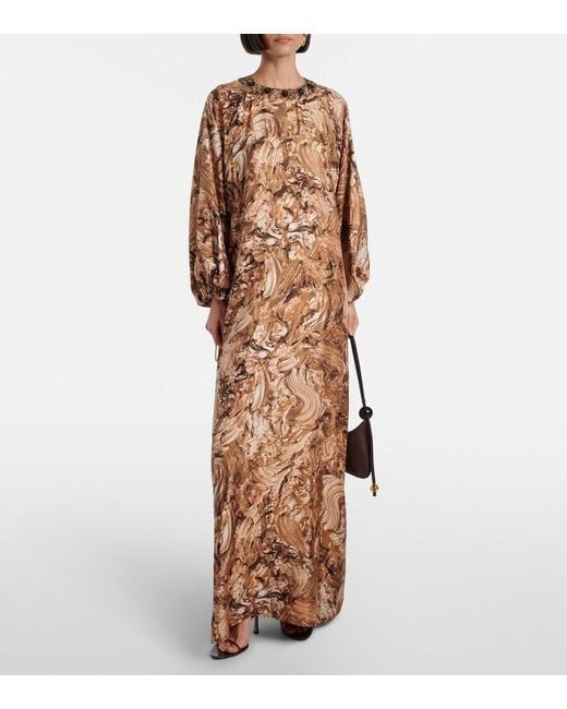 Max Mara Brown Maroso Embellished Silk Maxi Dress