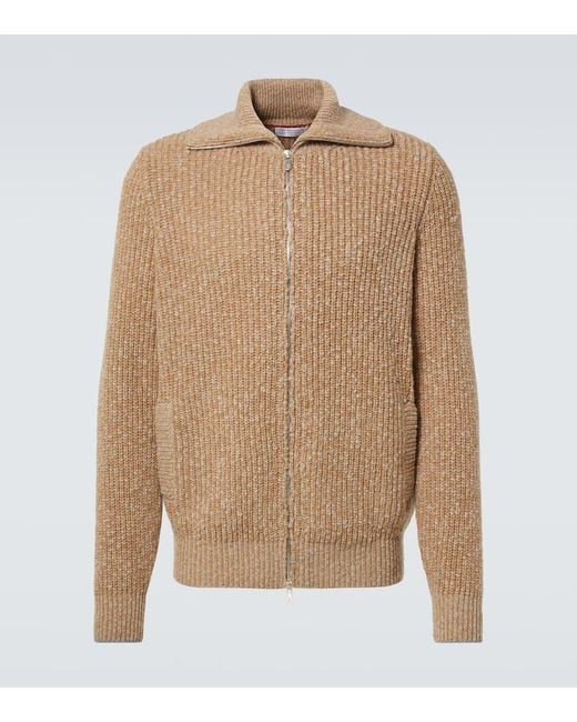 Brunello Cucinelli Natural Zip-Up Wool And Cashmere Cardigan for men
