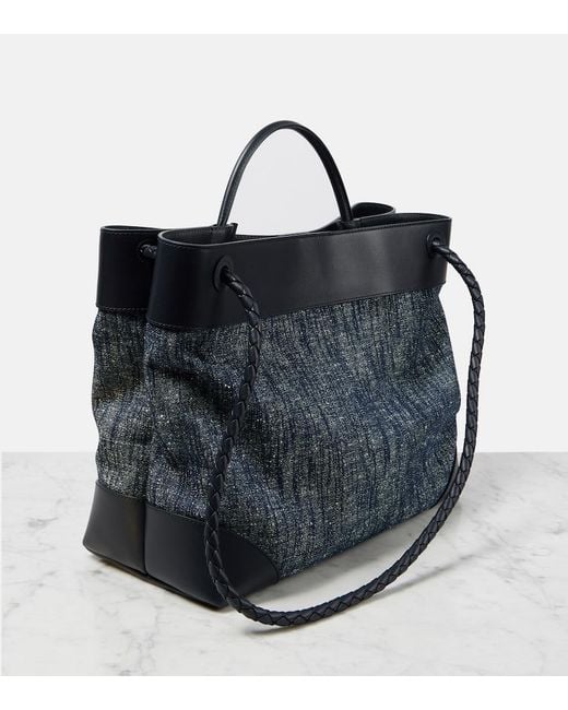 Bottega Veneta Blue Large Denim Bouclé Andiamo Top-Handle Bag