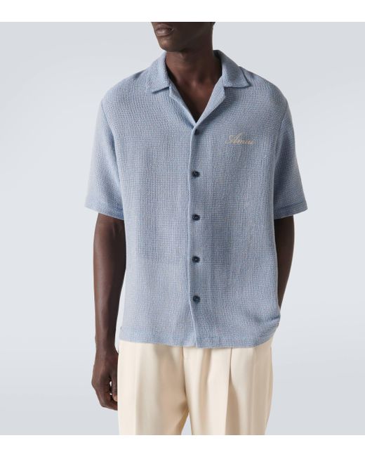 Amiri Blue Cotton-blend Lame Bowling Shirt for men