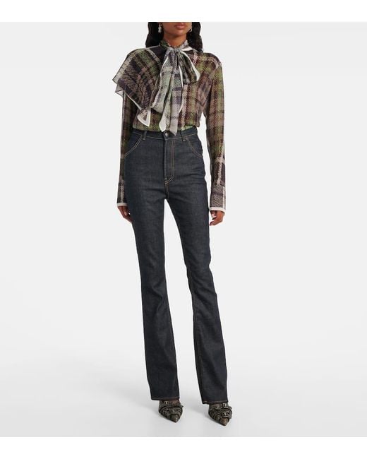 Acne Blue High-Rise Cotton-Blend Flared Pants